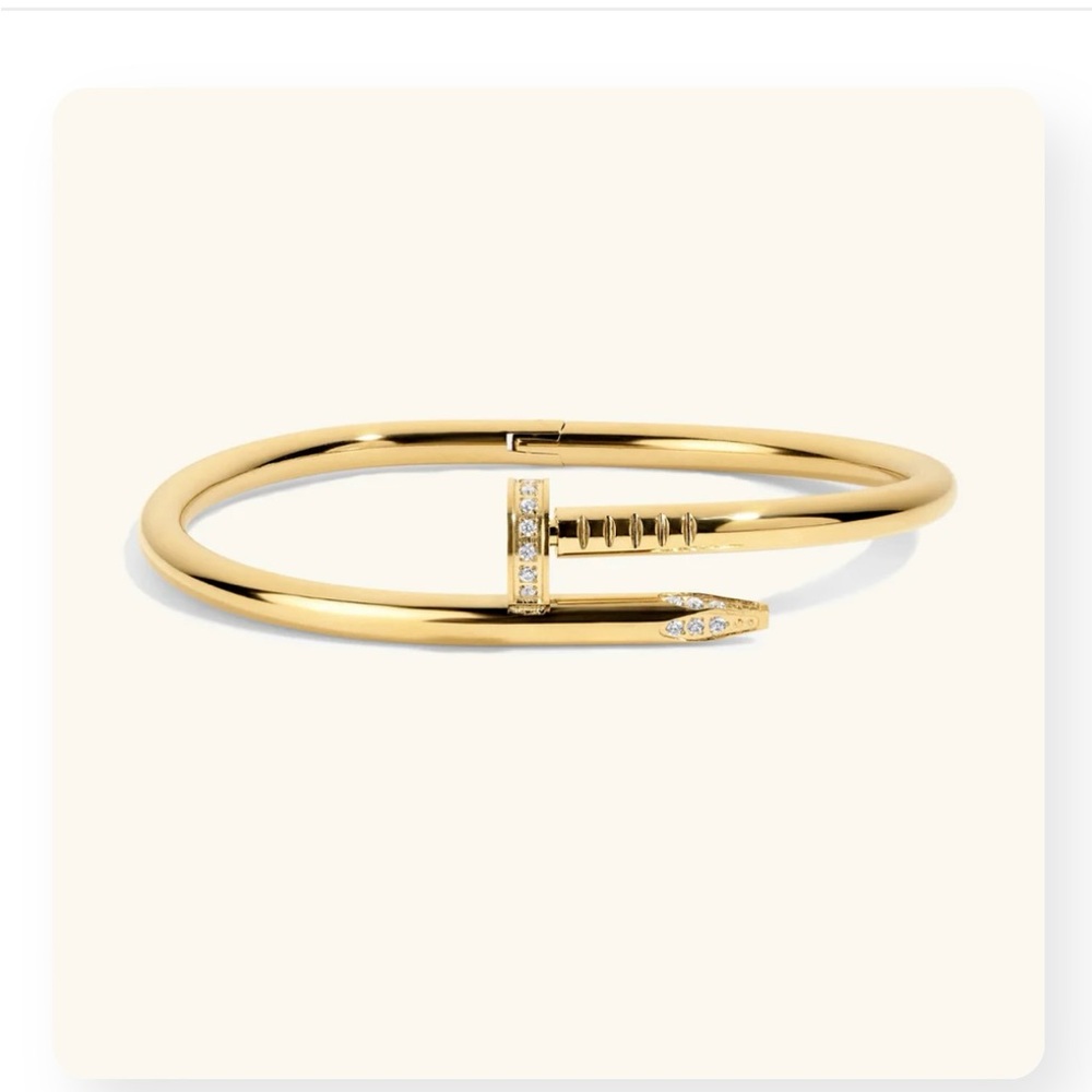Polished Nail Bracelet - Gold w/ CZ Accent Stones